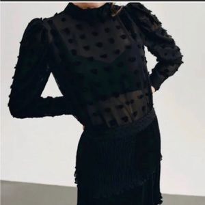 Zara semi sheer Swiss dot blouse Small